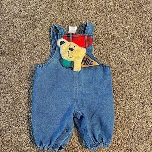 Vintage 80’s Denim Kids Overalls with Bear Patch